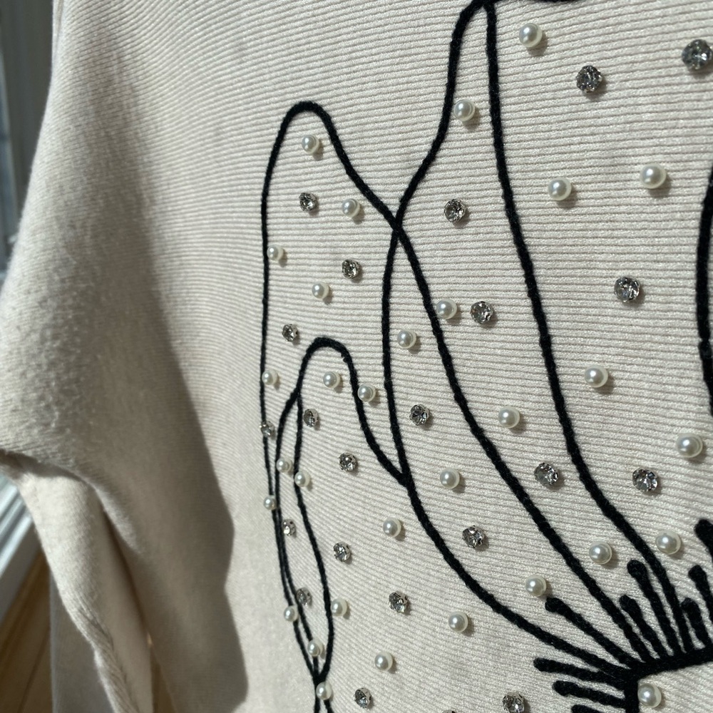 LIV Milano Cream Sweater with Black Floral Design - Picture 3 of 5
